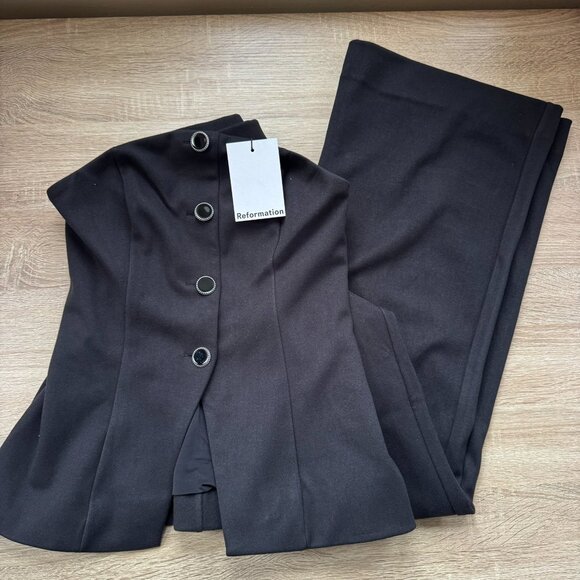 NWT Reformation Pears Knit Two Piece Pants Vest Set Black Medium - Picture 1 of 12